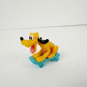 Disney Pluto on Skateboard PVC Figure Vintage Collectible Toy Yellow Teal